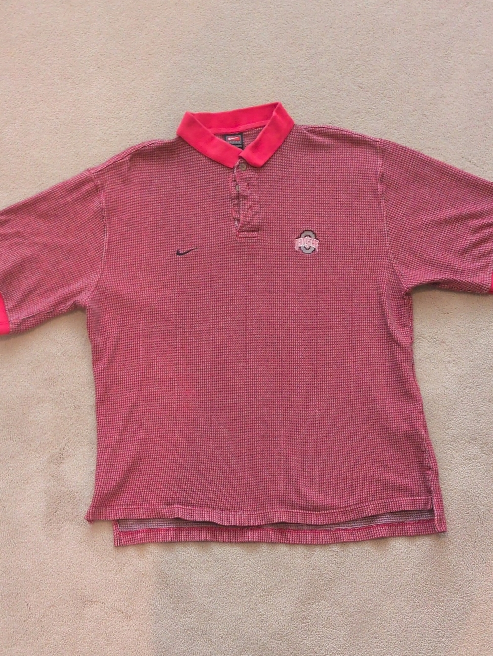 Nike Ohio State Red Micro-Check Polo with Contrast Collar